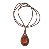 Unique Bohemian Handcrafted Brown Vegetal Leather Necklace with Red Agate Stone-Unique Lifestyle Gift Unisex Fashion Jewelry