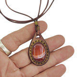 Unique Bohemian Handcrafted Brown Vegetal Leather Necklace with Red Agate Stone-Unique Lifestyle Gift Unisex Fashion Jewelry