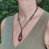 Unique Bohemian Handcrafted Brown Vegetal Leather Necklace with Red Agate Stone-Unique Lifestyle Gift Unisex Fashion Jewelry