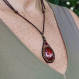 Unique Bohemian Handcrafted Brown Vegetal Leather Necklace with Red Agate Stone-Unique Lifestyle Gift Unisex Fashion Jewelry