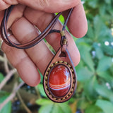 Unique Bohemian Handcrafted Brown Vegetal Leather Necklace with Red Agate Stone-Unique Lifestyle Gift Unisex Fashion Jewelry