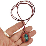 Bohemian Unique  Handcrafted Vegetal Brown Leather Necklace with Green Agate Stone-Lifestyle Unique Gift Unisex Fashion Leather Jewelry