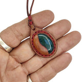 Bohemian Unique  Handcrafted Vegetal Brown Leather Necklace with Green Agate Stone-Lifestyle Unique Gift Unisex Fashion Leather Jewelry