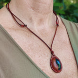 Bohemian Unique  Handcrafted Vegetal Brown Leather Necklace with Green Agate Stone-Lifestyle Unique Gift Unisex Fashion Leather Jewelry
