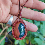Bohemian Unique  Handcrafted Vegetal Brown Leather Necklace with Green Agate Stone-Lifestyle Unique Gift Unisex Fashion Leather Jewelry