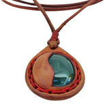 Bohemian Unique  Handcrafted Vegetal Brown Leather Necklace with Green Agate Stone-Lifestyle Unique Gift Unisex Fashion Leather Jewelry
