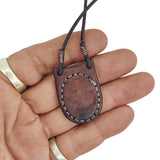Unique Handcrafted Genuine Brown Vegetal Leather Necklace with Firuze Stone setting-Unique Lifestyle Gift Unisex Fashion Leather Jewelry