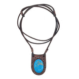 Unique Handcrafted Genuine Brown Vegetal Leather Necklace with Firuze Stone setting-Unique Lifestyle Gift Unisex Fashion Leather Jewelry