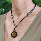 Bohemian Unique Handcrafted Vegetal Leather Necklace with Tiger Eye Stone setting - Cool Unisex Gift Fashion Leather Jewelry