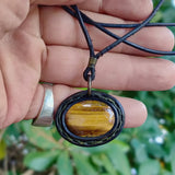 Bohemian Unique Handcrafted Vegetal Leather Necklace with Tiger Eye Stone setting - Cool Unisex Gift Fashion Leather Jewelry