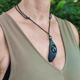 Bohemian Unique Handcrafted Genuine Vegetal Leather Necklace with Black Agate Stone-Lifestyle Unique Gift Unisex Fashion Leather Jewelry