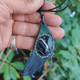 Bohemian Unique Handcrafted Genuine Vegetal Leather Necklace with Black Agate Stone-Lifestyle Unique Gift Unisex Fashion Leather Jewelry