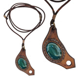 Bohemian Unique  Handcrafted Vegetal Brown Leather Necklace with Green Agate Stone-Lifestyle Unique Gift Unisex Fashion Leather Jewelry