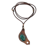 Bohemian Unique  Handcrafted Vegetal Brown Leather Necklace with Green Agate Stone-Lifestyle Unique Gift Unisex Fashion Leather Jewelry