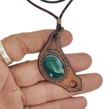 Bohemian Unique  Handcrafted Vegetal Brown Leather Necklace with Green Agate Stone-Lifestyle Unique Gift Unisex Fashion Leather Jewelry