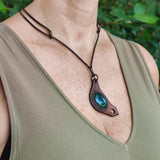 Bohemian Unique  Handcrafted Vegetal Brown Leather Necklace with Green Agate Stone-Lifestyle Unique Gift Unisex Fashion Leather Jewelry
