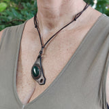 Bohemian Unique  Handcrafted Vegetal Brown Leather Necklace with Green Agate Stone-Lifestyle Unique Gift Unisex Fashion Leather Jewelry