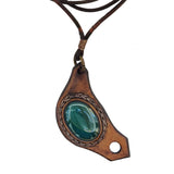 Bohemian Unique  Handcrafted Vegetal Brown Leather Necklace with Green Agate Stone-Lifestyle Unique Gift Unisex Fashion Leather Jewelry