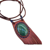 Bohemian Unique Handcrafted Vegetal Brown Leather Necklace with Green Agate Stone-Lifestyle Unique Gift Unisex Fashion Leather Jewelry