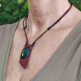 Bohemian Unique Handcrafted Vegetal Brown Leather Necklace with Green Agate Stone-Lifestyle Unique Gift Unisex Fashion Leather Jewelry