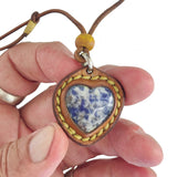 Unique Handcrafted Vegetal Brown Leather Necklace with Blue Spot Jasper Stone-Lifestyle Unique Gift Unisex Fashion  Jewelry