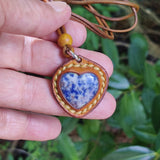 Unique Handcrafted Vegetal Brown Leather Necklace with Blue Spot Jasper Stone-Lifestyle Unique Gift Unisex Fashion  Jewelry