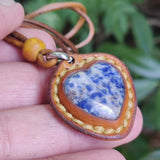 Unique Handcrafted Vegetal Brown Leather Necklace with Blue Spot Jasper Stone-Lifestyle Unique Gift Unisex Fashion  Jewelry
