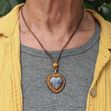 Unique Handcrafted Vegetal Brown Leather Necklace with Blue Spot Jasper Stone-Lifestyle Unique Gift Unisex Fashion  Jewelry