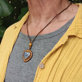 Unique Handcrafted Vegetal Brown Leather Necklace with Blue Spot Jasper Stone-Lifestyle Unique Gift Unisex Fashion  Jewelry