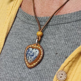Unique Handcrafted Vegetal Brown Leather Necklace with Blue Spot Jasper Stone-Lifestyle Unique Gift Unisex Fashion  Jewelry
