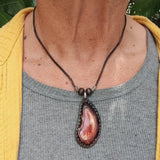 Unique Bohemian Handcrafted Brown Vegetal Leather Necklace with Red Agate Stone-Unique Lifestyle Gift Unisex Fashion Jewelry