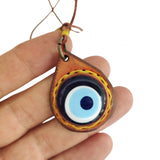 Unique Bohemian Handcrafted Brown Vegetal Leather Necklace with Evil Eye Pendant-Unique Lifestyle Gift Unisex Fashion Jewelry