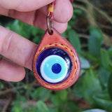 Unique Bohemian Handcrafted Brown Vegetal Leather Necklace with Evil Eye Pendant-Unique Lifestyle Gift Unisex Fashion Jewelry