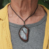 Boho Handcrafted Genuine Vegetal Leather Necklace with Gray Agate Stone-Unique Unisex Gift Fashion Jewelry