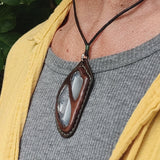 Boho Handcrafted Genuine Vegetal Leather Necklace with Gray Agate Stone-Unique Unisex Gift Fashion Jewelry