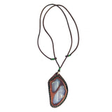 Boho Handcrafted Genuine Vegetal Leather Necklace with Gray Agate Stone-Unique Unisex Gift Fashion Jewelry