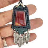 Bohemian Handcrafted Genuine Vegetal Leather Necklace with Red Agate Stone-Unique Lifestyle Gift Unisex Fashion Jewelry