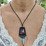 Bohemian Handcrafted Genuine Vegetal Leather Necklace with Red Agate Stone-Unique Lifestyle Gift Unisex Fashion Jewelry