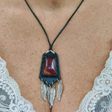 Bohemian Handcrafted Genuine Vegetal Leather Necklace with Red Agate Stone-Unique Lifestyle Gift Unisex Fashion Jewelry