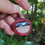 Boho Handcrafted Genuine Vegetal Leather Necklace with White and Black Agate Stone-Unique Unisex Gift Fashion Jewelry