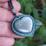 Boho Handcrafted Genuine Vegetal Green Leather Necklace with White Stone-Unique Unisex Gift Fashion Jewelry