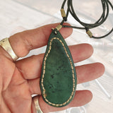 Bohemian Handcrafted Genuine Vegetal Green Leather Necklace with Black Agate Stone-Lifestyle Unique Gift Unisex Fashion Leather Jewelry