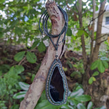 Bohemian Handcrafted Genuine Vegetal Green Leather Necklace with Black Agate Stone-Lifestyle Unique Gift Unisex Fashion Leather Jewelry