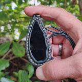 Bohemian Handcrafted Genuine Vegetal Green Leather Necklace with Black Agate Stone-Lifestyle Unique Gift Unisex Fashion Leather Jewelry