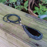 Bohemian Handcrafted Genuine Vegetal Green Leather Necklace with Black Agate Stone-Lifestyle Unique Gift Unisex Fashion Leather Jewelry