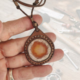 Boho Handcrafted Genuine Leather Necklace with Orange Agate Stone-Unique Quality Gift Unisex Fashion Leather Jewelry