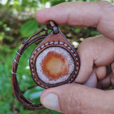 Boho Handcrafted Genuine Leather Necklace with Orange Agate Stone-Unique Quality Gift Unisex Fashion Leather Jewelry