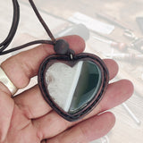 Boho Handcrafted Genuine Vegetal Leather Necklace with White and Black Agate Stone-Unique Unisex Gift Fashion Jewelry