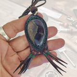 Boho Handcrafted Genuine Vegetal Leather Necklace with Gray and Black Agate Stone-Unique Unisex Gift Fashion Jewelry