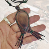 Boho Handcrafted Genuine Vegetal Leather Necklace with Gray and Black Agate Stone-Unique Unisex Gift Fashion Jewelry